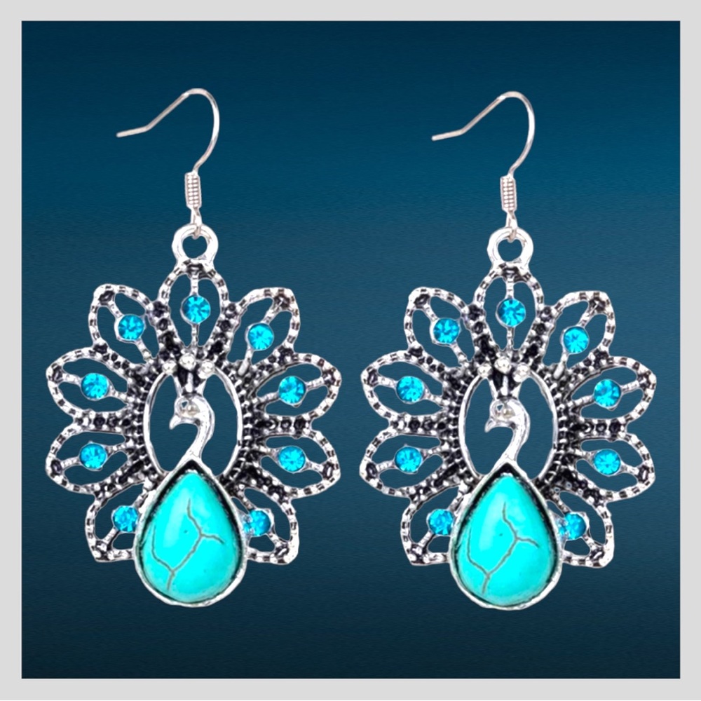 Peacock Statement Earrings - Picture 1 of 9